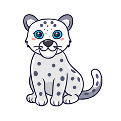 Cute cartoon snow leopard vector illustration for kids animal drawing and wildlife design element, isolated