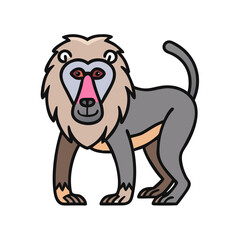 Cartoon vector illustration of a mandrill primate animal drawing for kids education and wildlife art projects