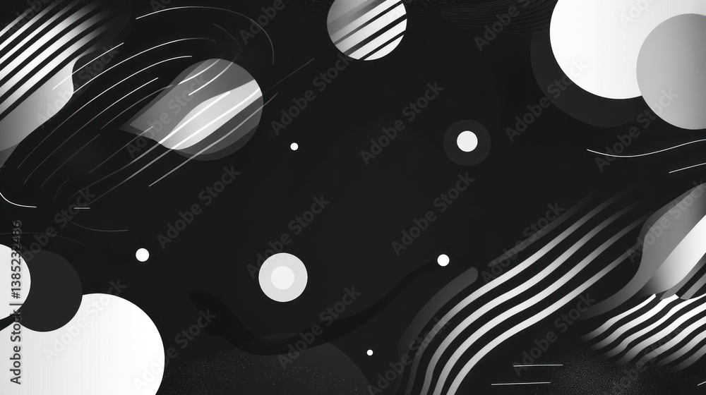 Aufkleber abstract monochromatic composition: dynamic interplay of grayscale shapes and lines, evoking a sense