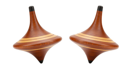 Isolated Two Wooden Spinning Tops for Toy Entertainment