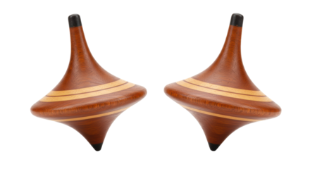 Isolated Two Wooden Spinning Tops for Toy Entertainment