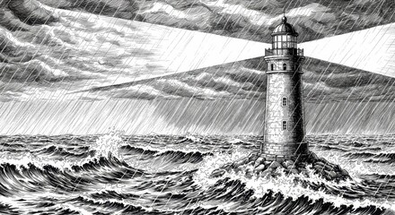 Fototapeta premium Lighthouse Shining Through a Storm