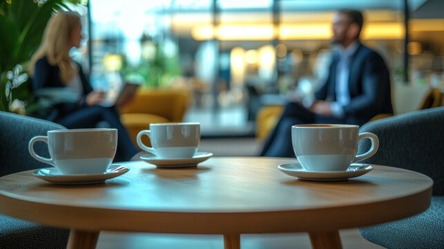 Business Meeting Atmosphere with Coffee Cups and Casual Negotiation