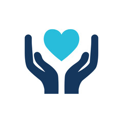 Cupped Hands Holding a Blue Heart Symbolizing Care, Support, and Love in Minimalist Design for Healthcare, Charity, and Social Assistance Themes