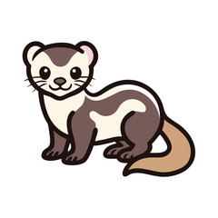 Cute ferret illustration, adorable pet animal drawing, mammal wildlife art, furry friend vector design image
