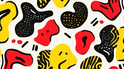 Vibrant Abstract Art: Red, Yellow, Black Shapes