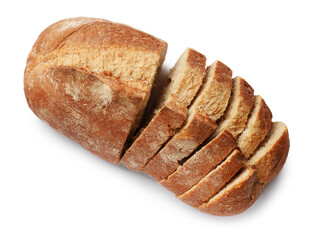 Pieces of fresh bread isolated on white, top view