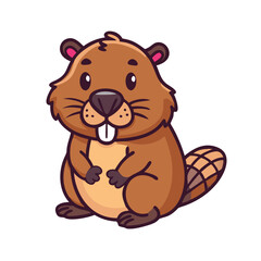 Cute cartoon beaver vector illustration for kids animal wildlife nature rodent dam building animal art