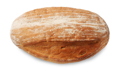 Fresh loaf of bread isolated on white, top view