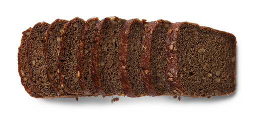 Pieces of fresh bread isolated on white, top view