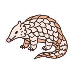 Drawing of a cute pangolin ant eater animal with scales illustration for kids and wildlife enthusiasts
