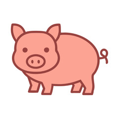 Cute pink pig illustration vector drawing for kids farm animals swine livestock design and decoration asset