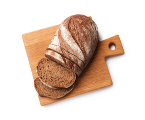 Pieces of fresh bread isolated on white, top view