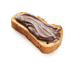One slice of bread with chocolate spread isolated on white