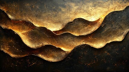 Obraz premium Abstract gold and black waves texture background; design, art, decoration