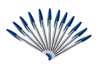 Caneta esferográfica azul e transparente