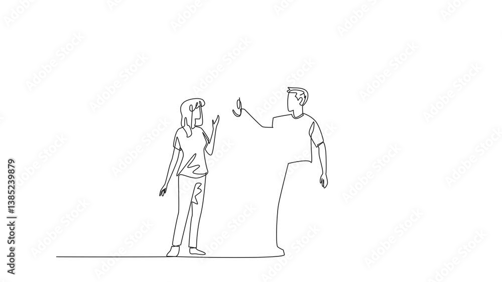 Poster animated self drawing of single continuous line drawing a man in casual clothes holding an umbrella 