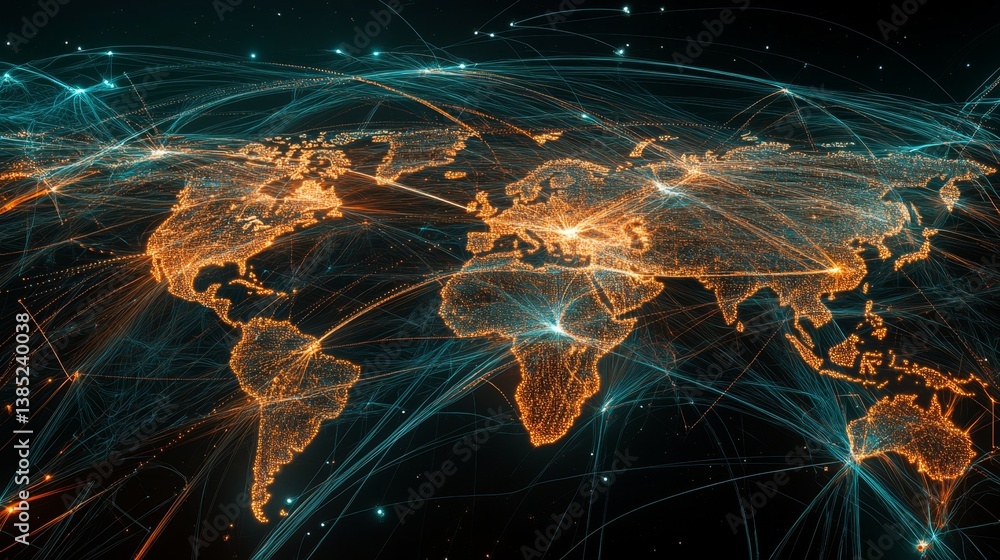 Poster global connectivity mapping digital world infographic virtual space aerial view networks and data fl