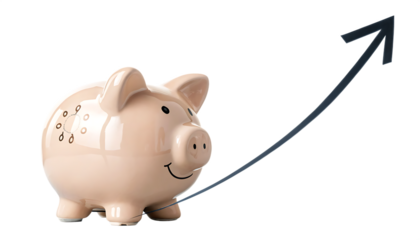 Piggy Bank with Rising Arrow – Financial Growth and Savings Concept PNG on Transparent Background