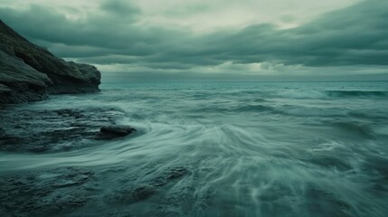 Fototapeta premium Stormy Seascape; Coastline; Dark Clouds; Dramatic Waves; Use Stock Photo