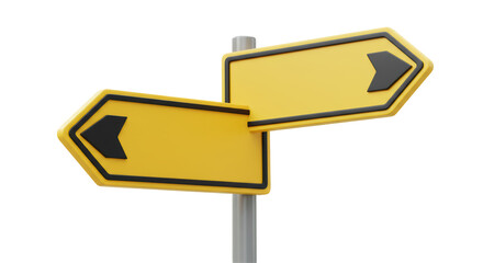 Isolated Yellow Double Direction Sign with Black Arrows