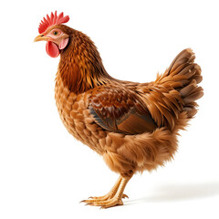 Fototapeta premium Full Body Brown Chicken Hen Standing – Isolated White Background.