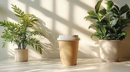 Fototapeta premium Eco-friendly paper coffee cup on table high resolution picture
