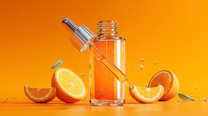 Revitalizing face serum with vitamin C. Brighten dull complexion. 3d rendering.  