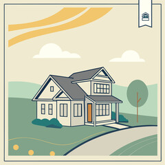 Fototapeta premium House for sale. A stunning real estate photograph of a suburban home with a 