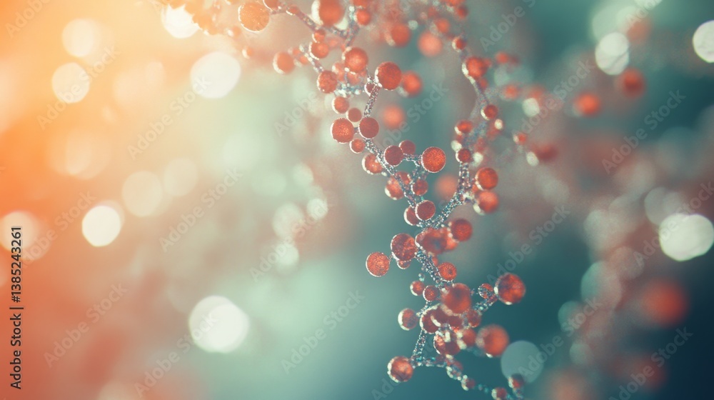 Poster dynamic microcosm of red molecules amidst a luminous background abstract visuals close-up perspectiv