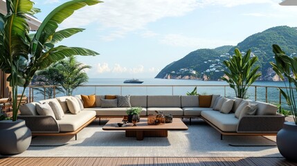 Fototapeta premium Oceanfront Luxury Patio Sectional Sofa Relaxation