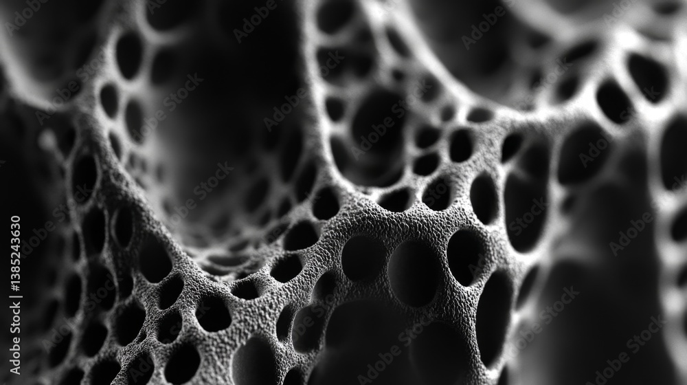 Poster intricate microstructure patterns scientific laboratory close-up image black and white abstract view