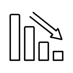 Declining bar chart with downward arrow icon for business loss and negative trend analysis representation