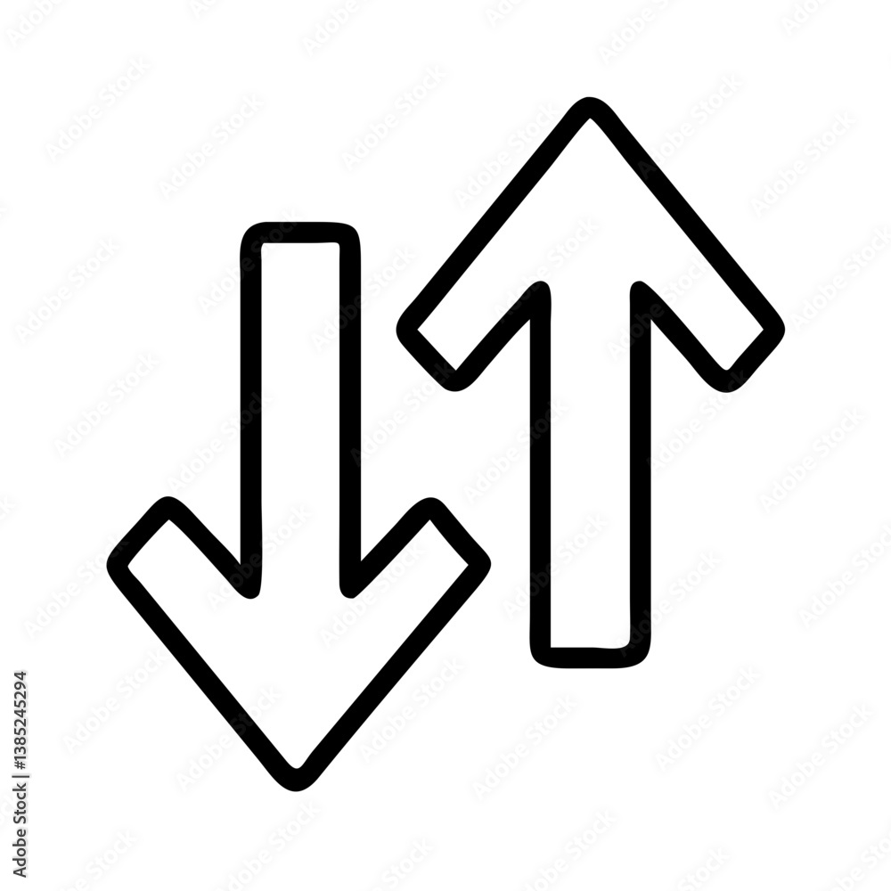 Poster up and down arrows icon for data transfer, exchange, sort, and direction symbol vector graphic desig