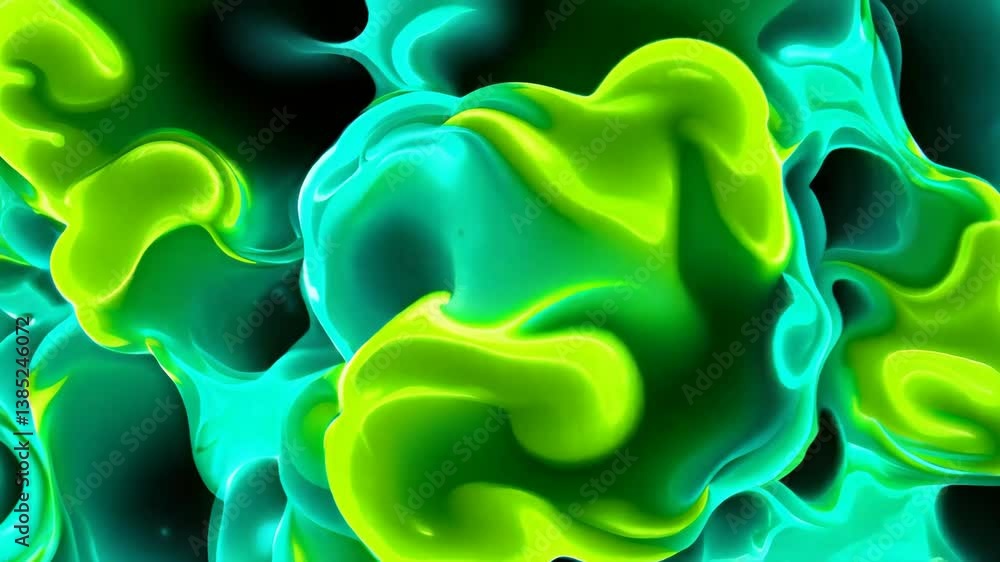 Poster abstract green and blue 3d fluid shapes in motion. dynamic liquid-like forms. futuristic animation f