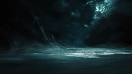 Dark stormy beach at night; dramatic landscape; use in a movie poster or fantasy art