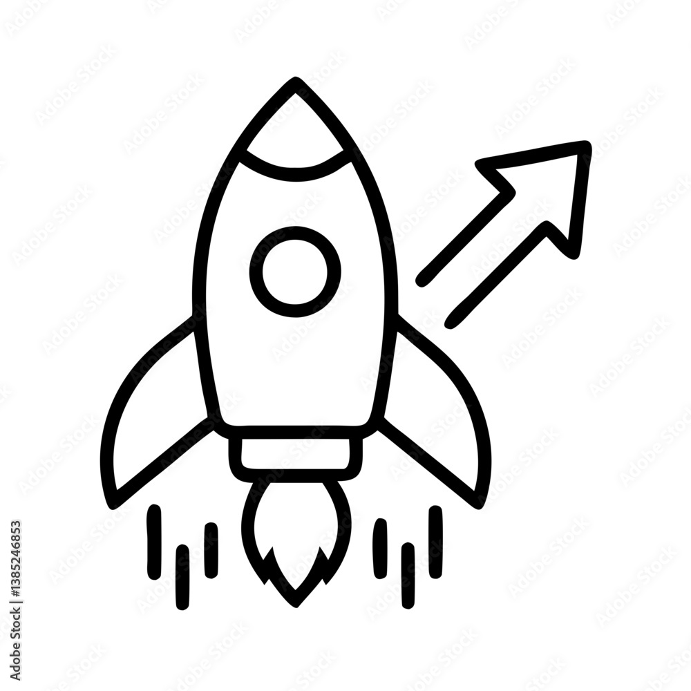 Aufkleber rocket launch icon for startup business success and growth with arrow pointing up concept vector des