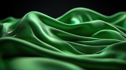 Obraz premium Emerald silk fabric drapes, dark background, luxury texture, design element