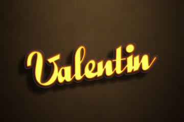 Yellow Neon Light Text Effect of name Valentin on Golden background.
