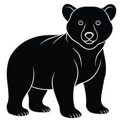 Simple Black Bear Vector Illustration Cute Animal Design On White Background.