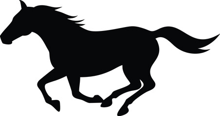 Fototapeta premium Black Silhouette of Galloping Horse on Transparent Background, Equestrian Symbol