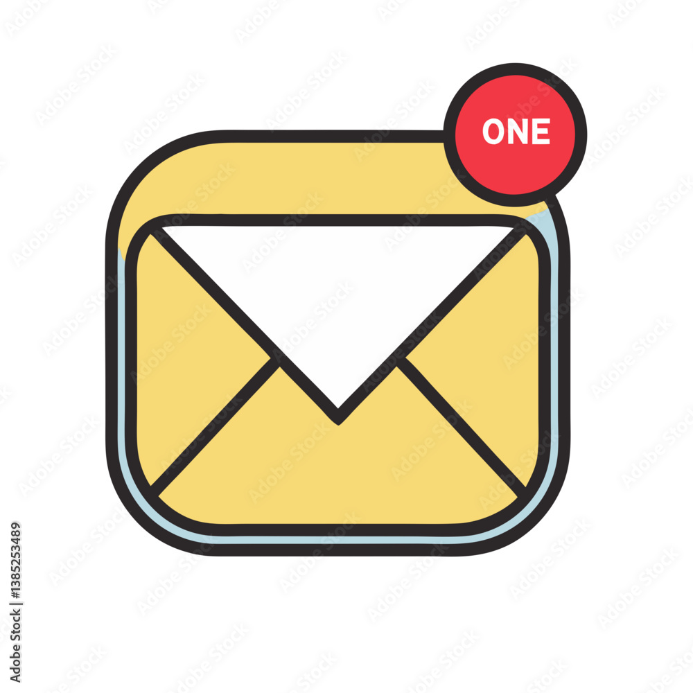 Poster a cheerful yellow envelope icon signals one new message with a bold red notification, a clean and fr