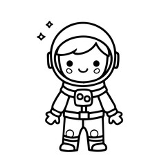 Cute astronaut character design featuring a smiling child in a space suit with star elements, perfect for children's illustrations and educational materials