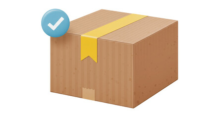 Isolated Cardboard Box with Blue Checkmark