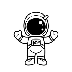 Cute black vector astronaut standing with arms raised in a playful pose showcasing space exploration and adventure