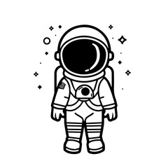 Unique black vector illustration of an astronaut character standing confidently, showcasing space exploration in a minimalist style