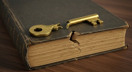 Lost potential an old book with broken key representing denied education access