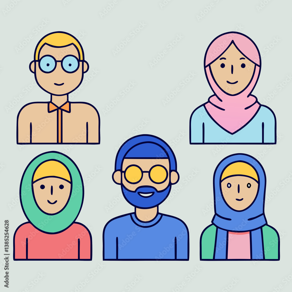 Aufkleber diverse group of smiling individuals showcasing unity and global acceptance with bold outlines and b