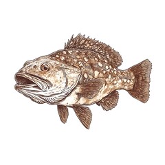 Fototapeta premium Detailed Illustration of a Grouper Fish, Aquatic Life Drawing.