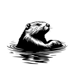 Otter swimming in water with a sleek black design showcasing its playful nature and curiosity during the day